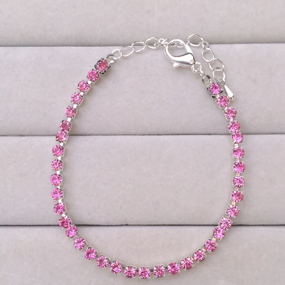 Rose Pink + Silver Crystal Tennis Bracelet - Picture 4 of 6
